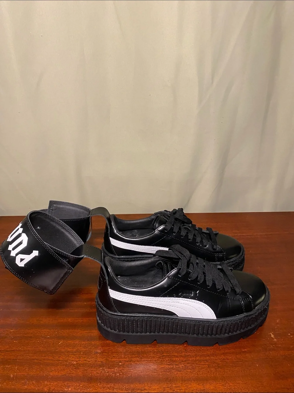 Puma X Rihanna FENTY Ankle Strap Creeper Black Leather Platform Sneakers W 9.5